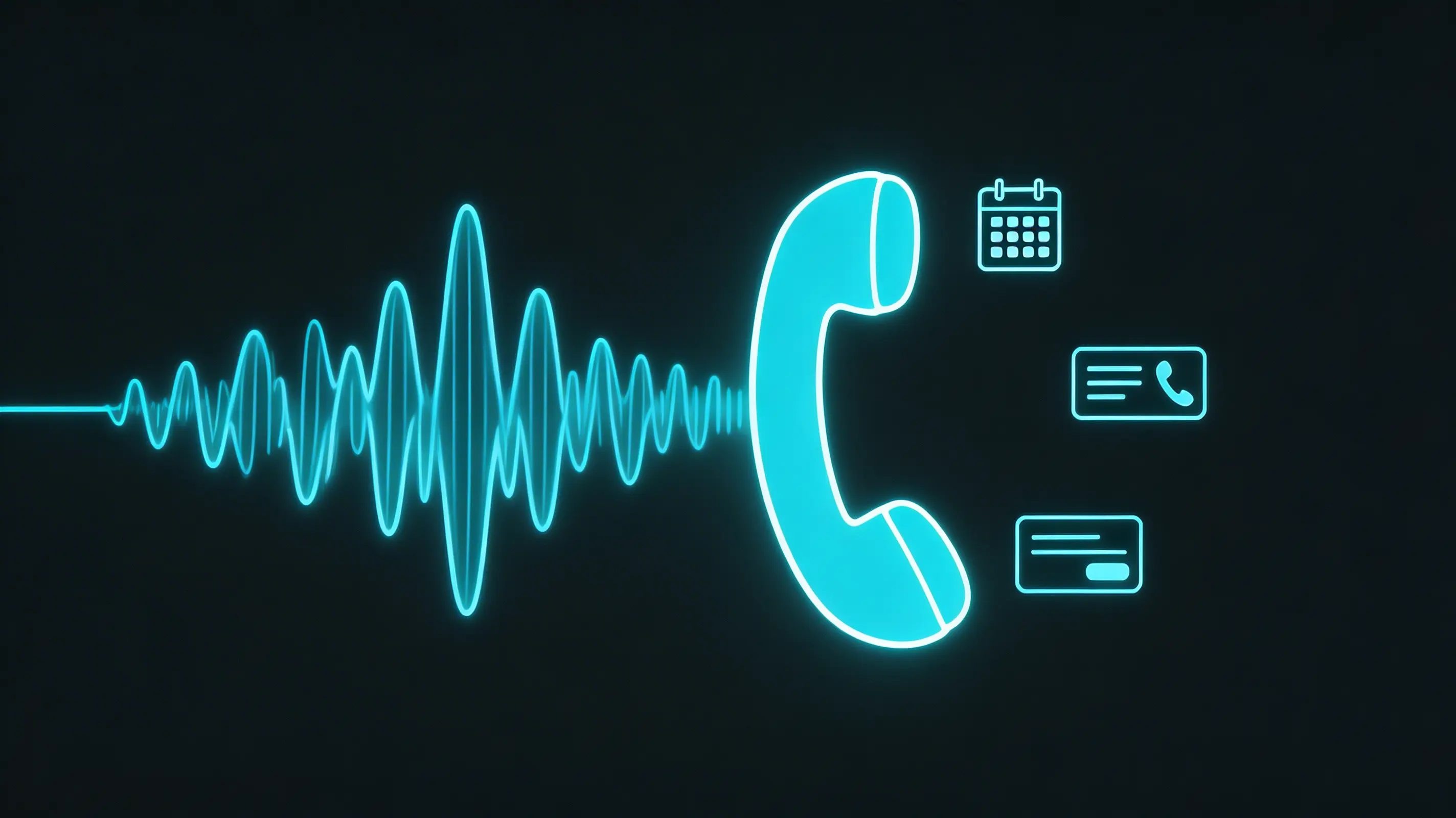 AI voice agent sound waveform transforming into a phone conversation with lead capture and scheduling UI elements