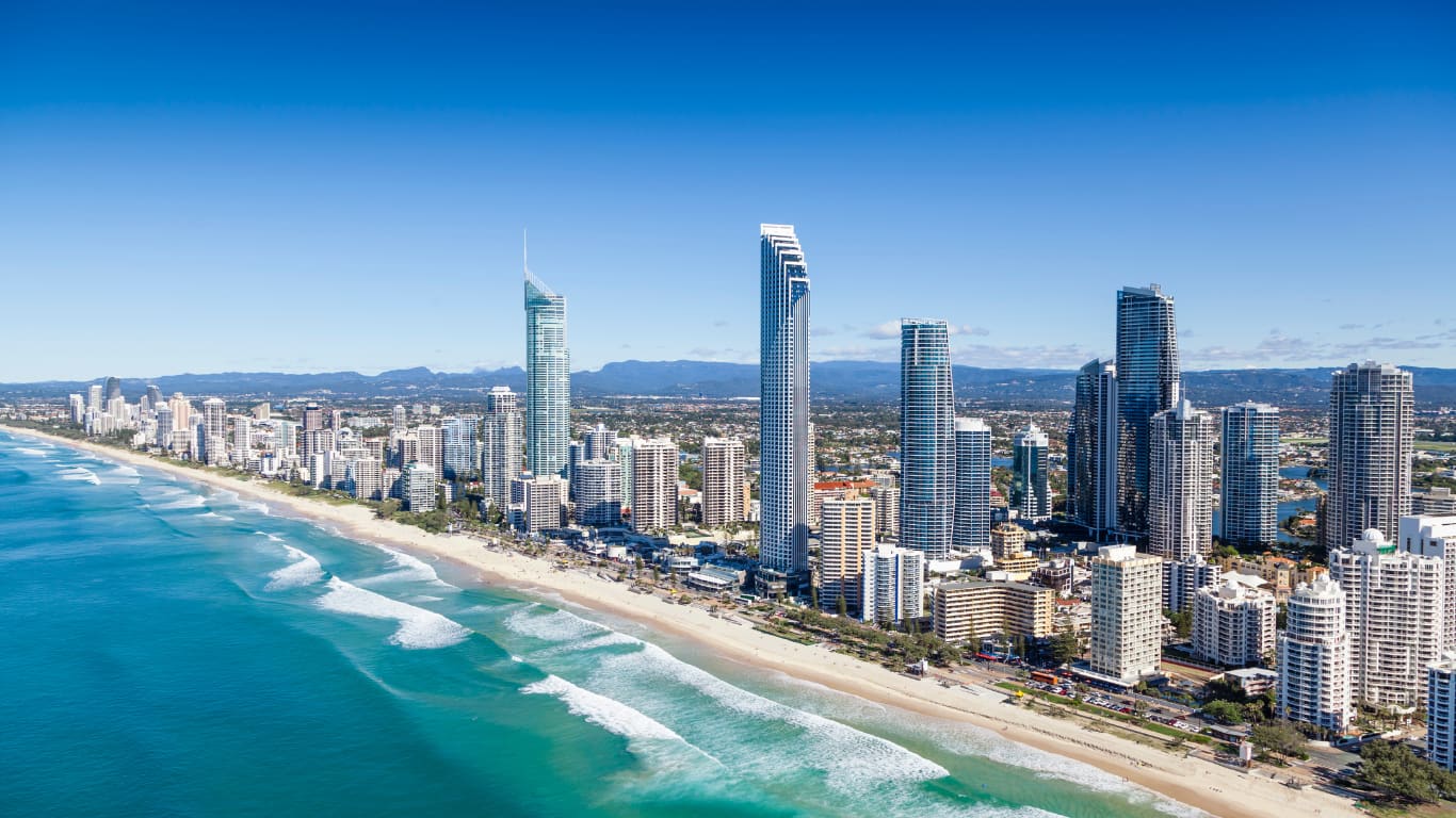 Gold Coast skyline and beach in Surfers Paradise, Queensland